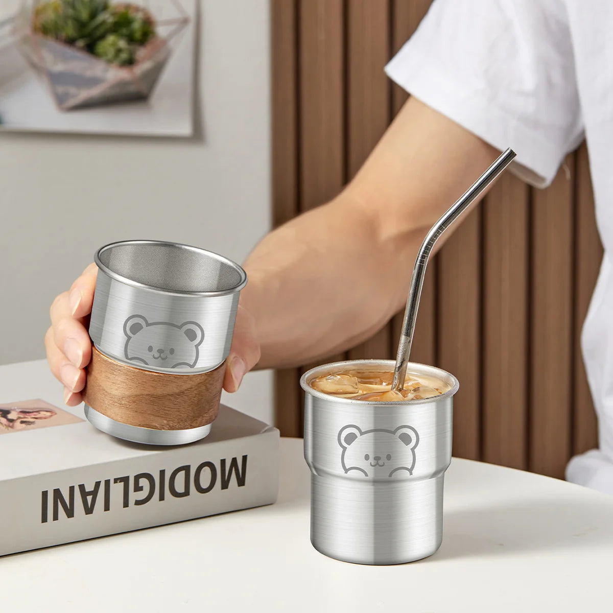 Stainless Steel Coffee Cup With Wooden Anti Scald (300ML)