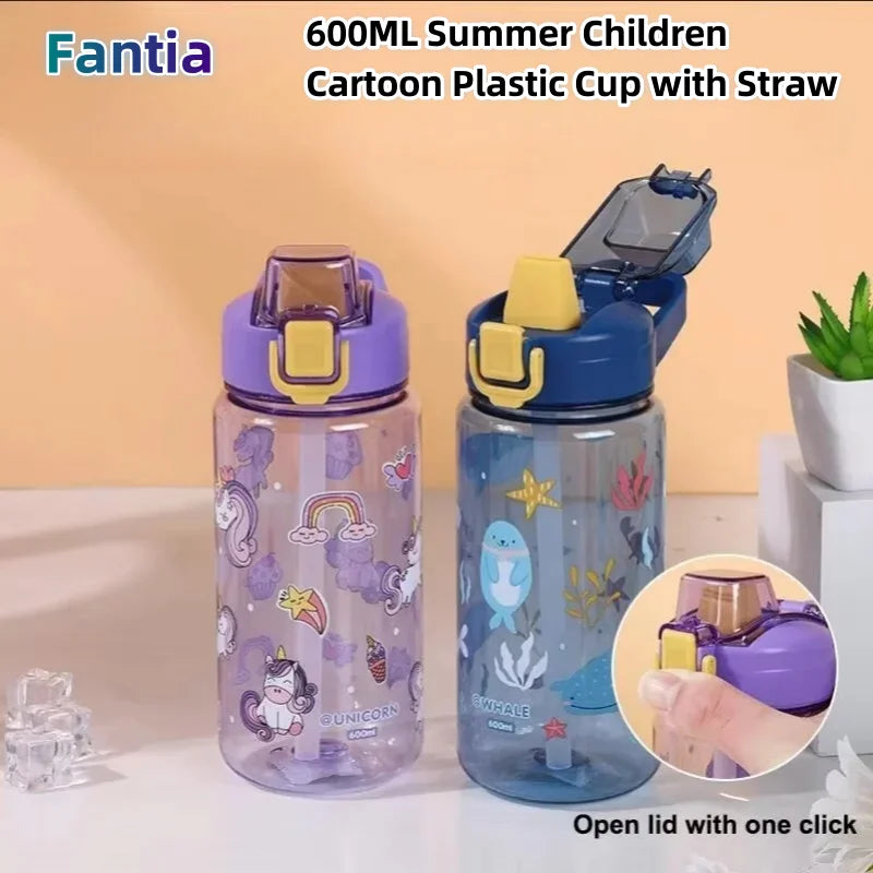 Cute mug with a straw, for outdoor recreation, camping and traveling (600ml)