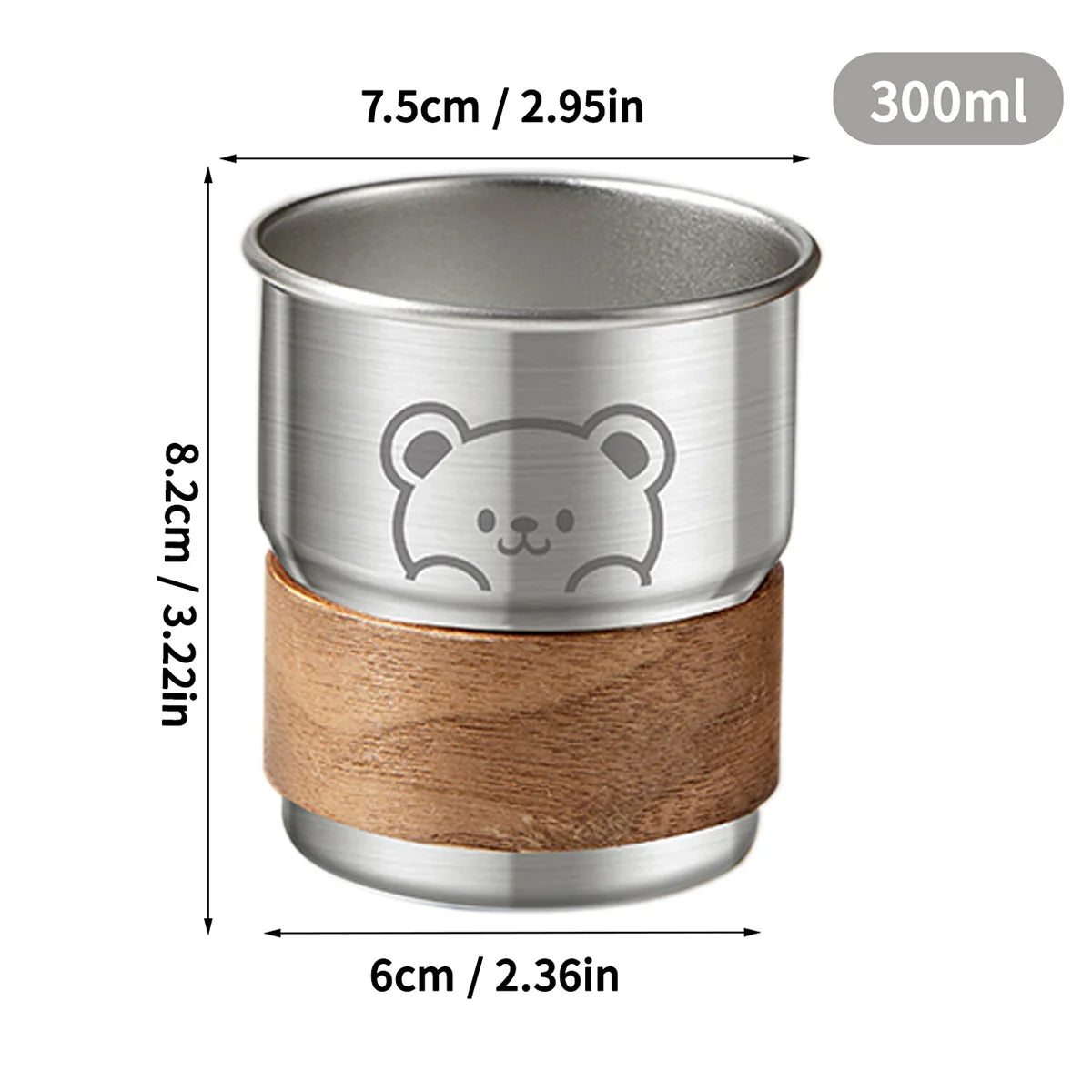 Stainless Steel Coffee Cup With Wooden Anti Scald (300ML)